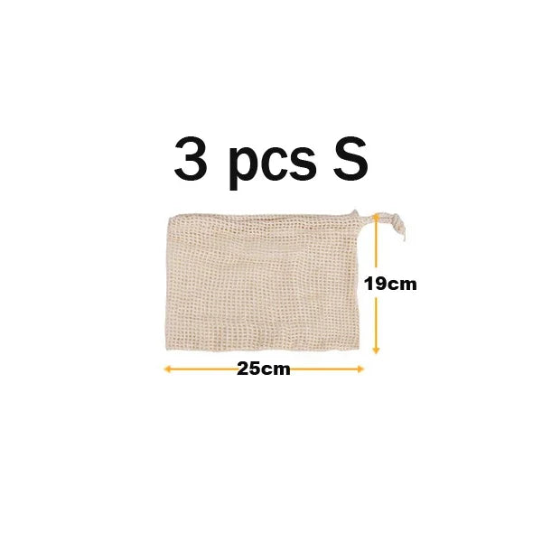 3 Stuecke Wiederverwendbare Baumwolle Netzbeutel fuer Obst und Ge