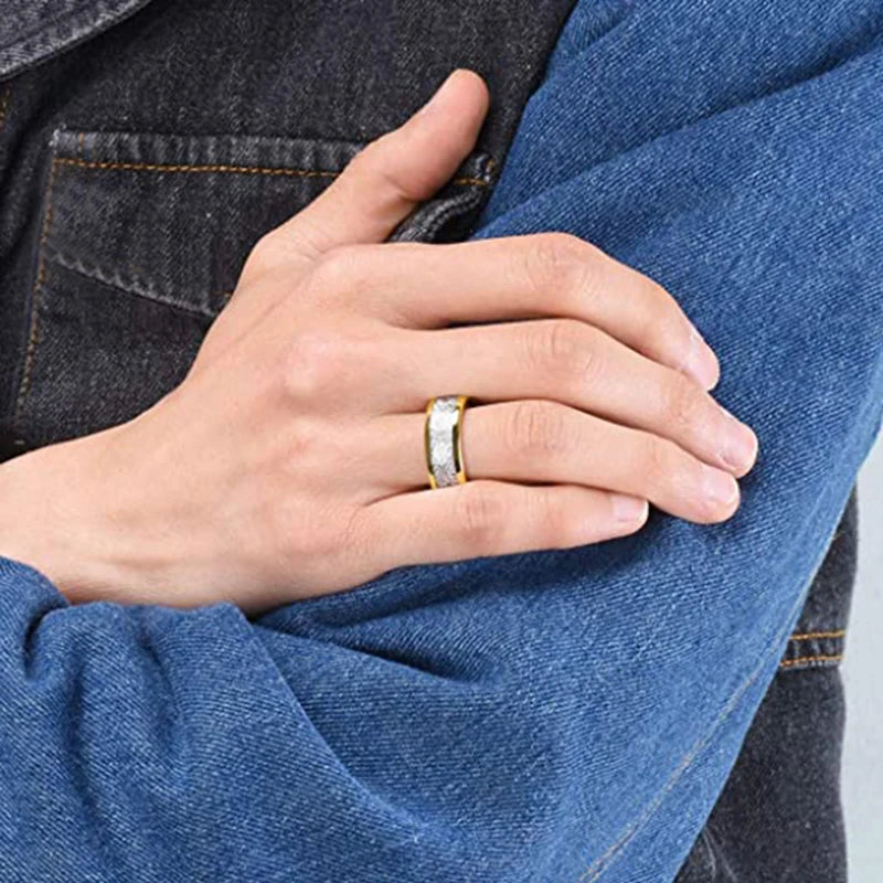 Fashio Männer Ringe Schwarz Titan Edelstahl Ringe Für Männer Frauen Ziegel Muster Finish Abgeschrägte Kante Hochzeit Ring Partei Schmuck