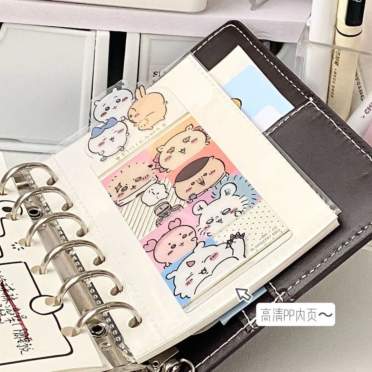 Bindemittel A7 Notizbuch abnehmbar loseblattig dunkelbraun weiß Kunstleder