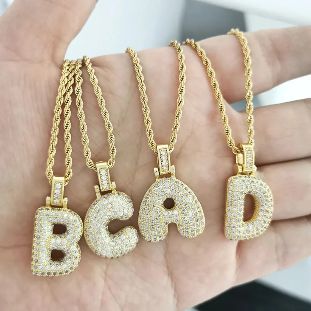 Initial Buchstaben Halskette aus Edelstahl Kupfer mit Zirkonia Damen