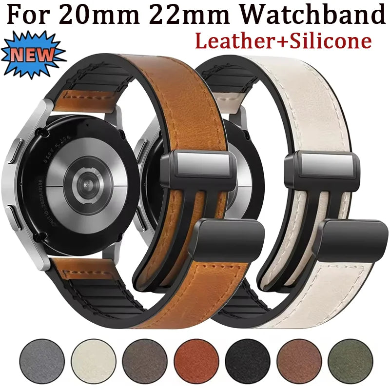 Magnetisches 20/22mm Leder - Silikon Uhrenarmband für Smartwatches