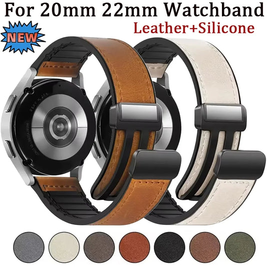 Magnetisches 20/22mm Leder - Silikon Uhrenarmband für Smartwatches
