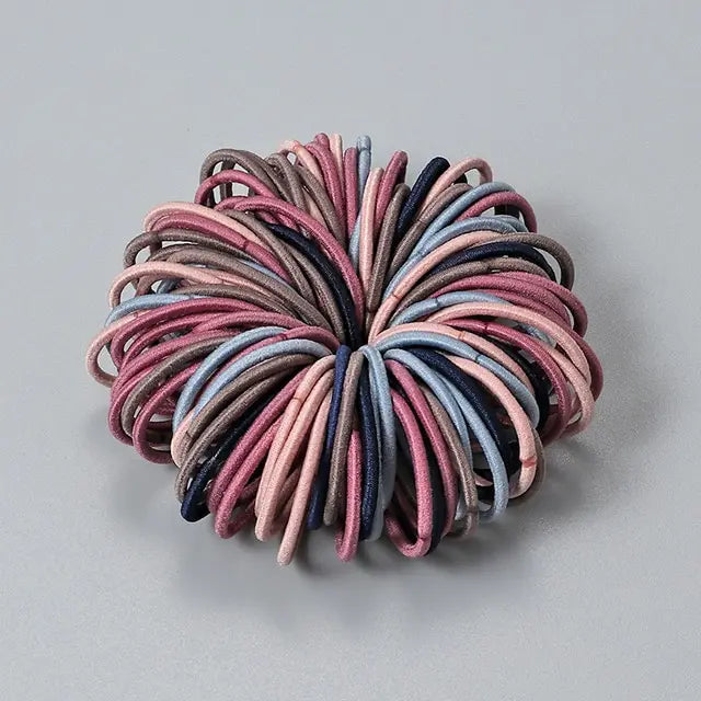 100 bunte elastische Haarbänder für Kinder – 100er Set in Bonbonfarben