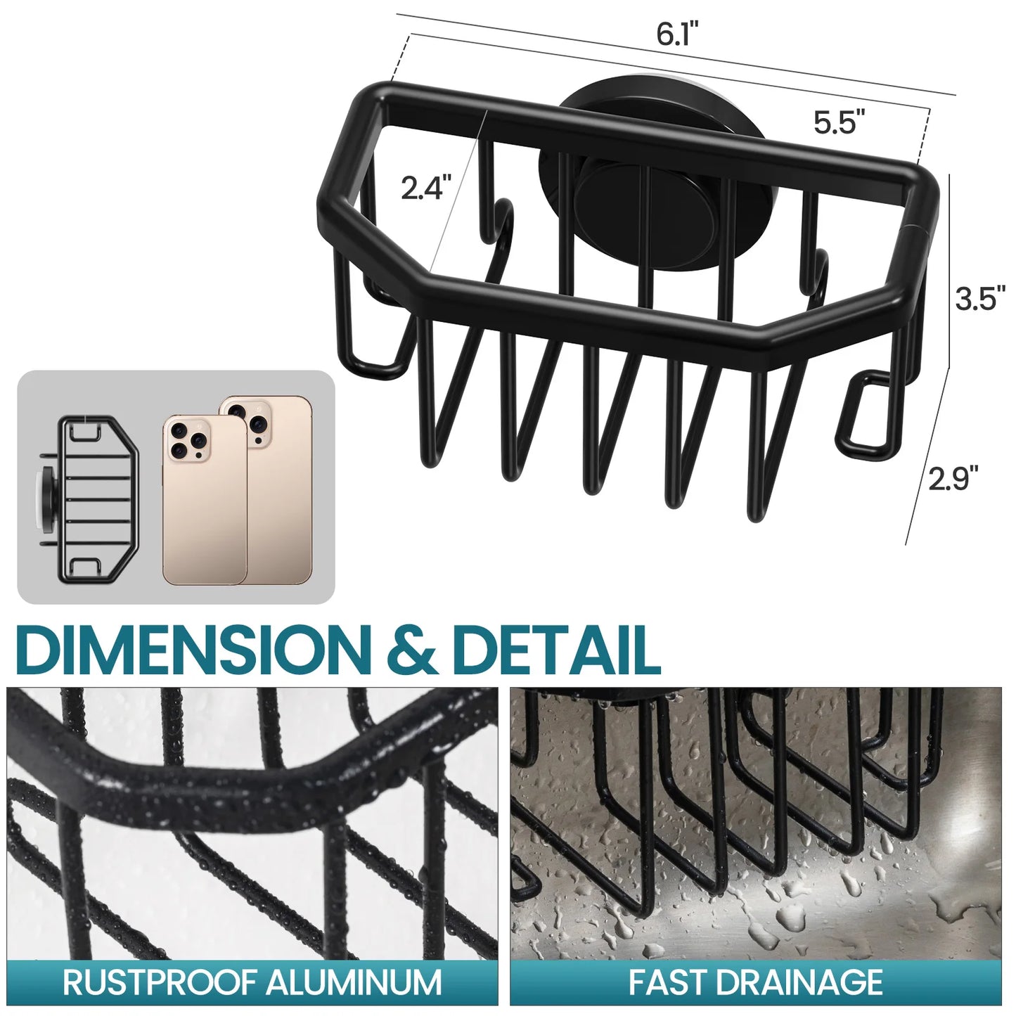 Schwammhalter mit starkem Saugnapf, abnehmbar, rostfreies Aluminium