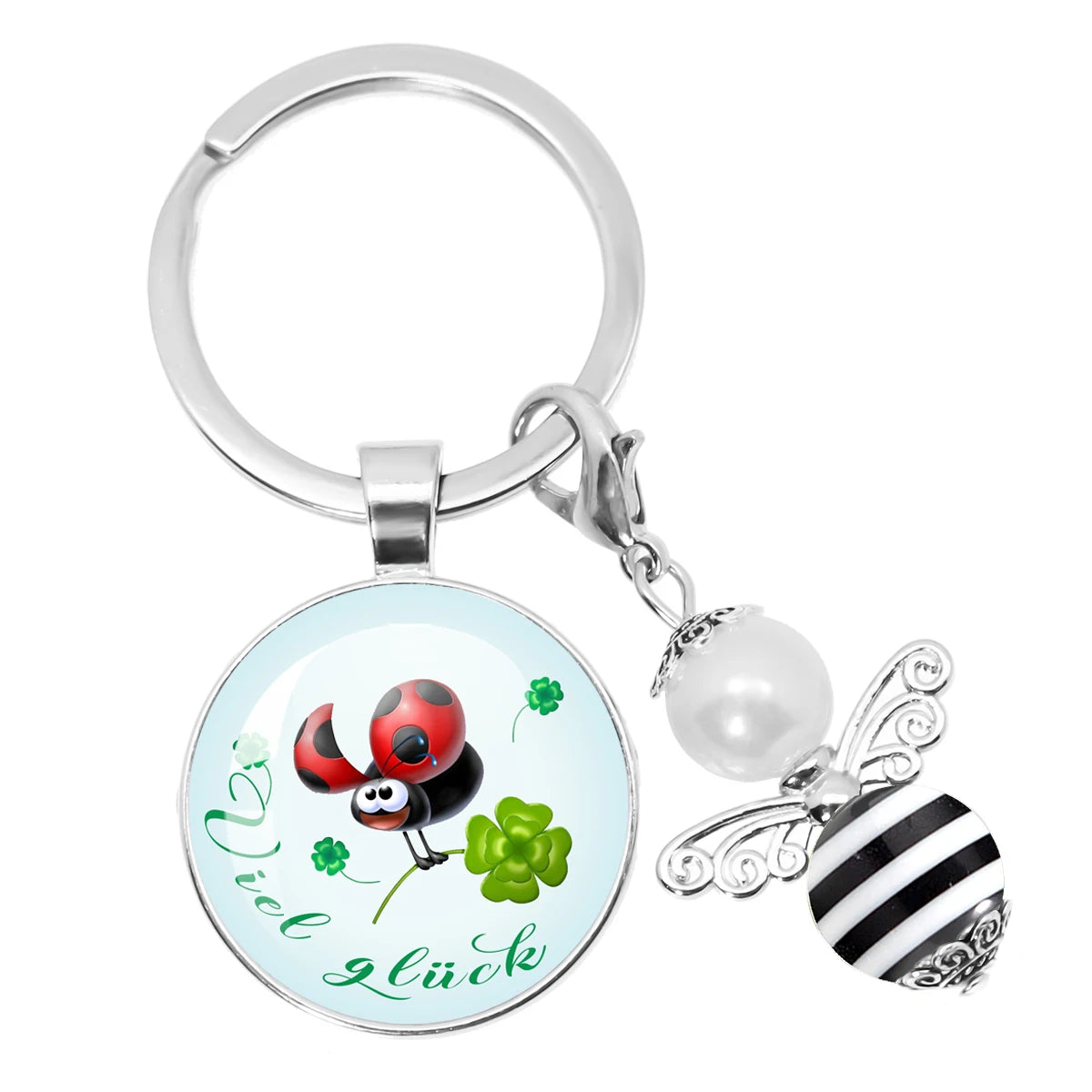 Glücksbringer Schlüsselanhänger mit vierblättrigem Kleeblatt Design