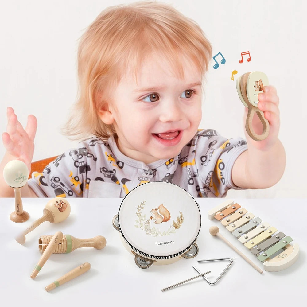 Pädagogisches Holz Musikinstrument Set für Babys - Kleinkinder | Xylophon Trommel