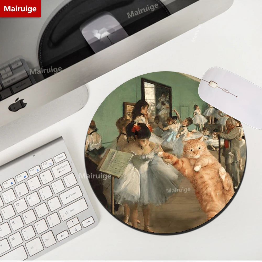 Rundes Mauspad 22cm - Niedliches Katzen Design - Van Gogh Stil für Gamer