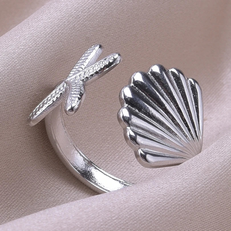 6 teiliges Edelstahlring Set mit Meeresmotiven für Frauen und Männer