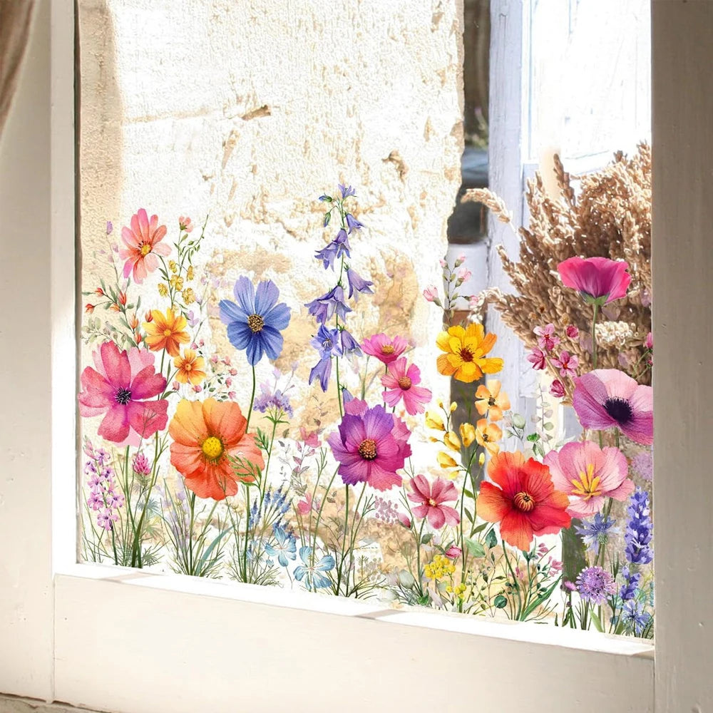 Bunte Blumen Schmetterling Fenster Aufkleber Doppelseitig Statisch Dekorativ
