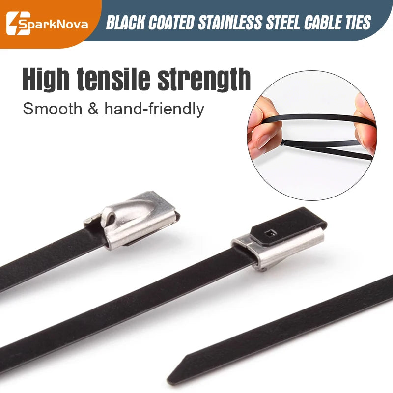 Metall Kabelbinder aus schwarzem Edelstahl 4,6 mm selbstsichernd 10-100 Stück
