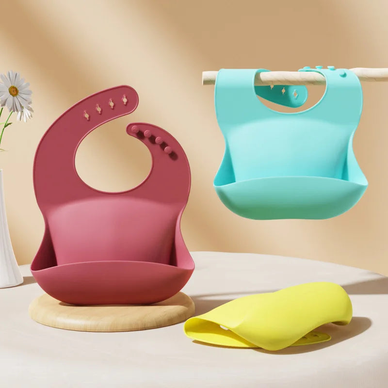 Weiches Silikon Baby Lätzchen mit 3D Reis Tasche wasserdicht für Kinder