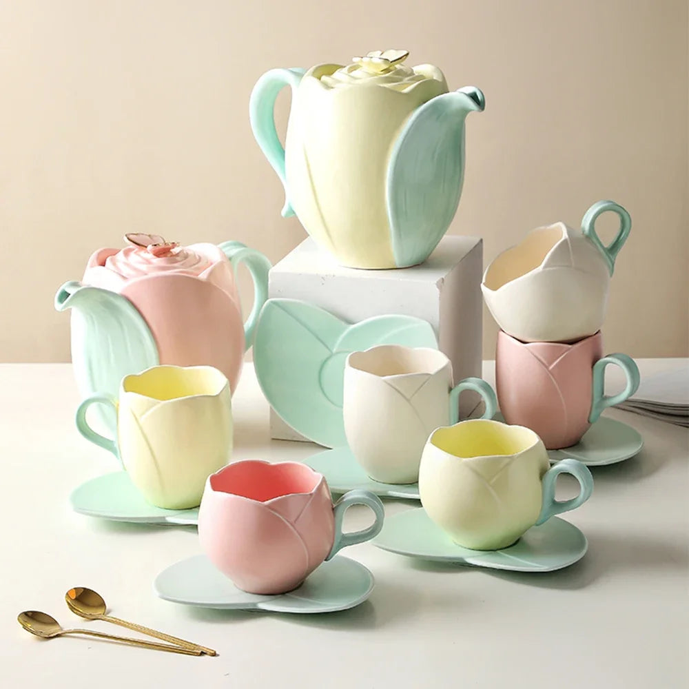 Elegantes Tulpe Keramik-Kaffeetassen-Set 280/320ml, mikrowellen- - spülmaschinenfest