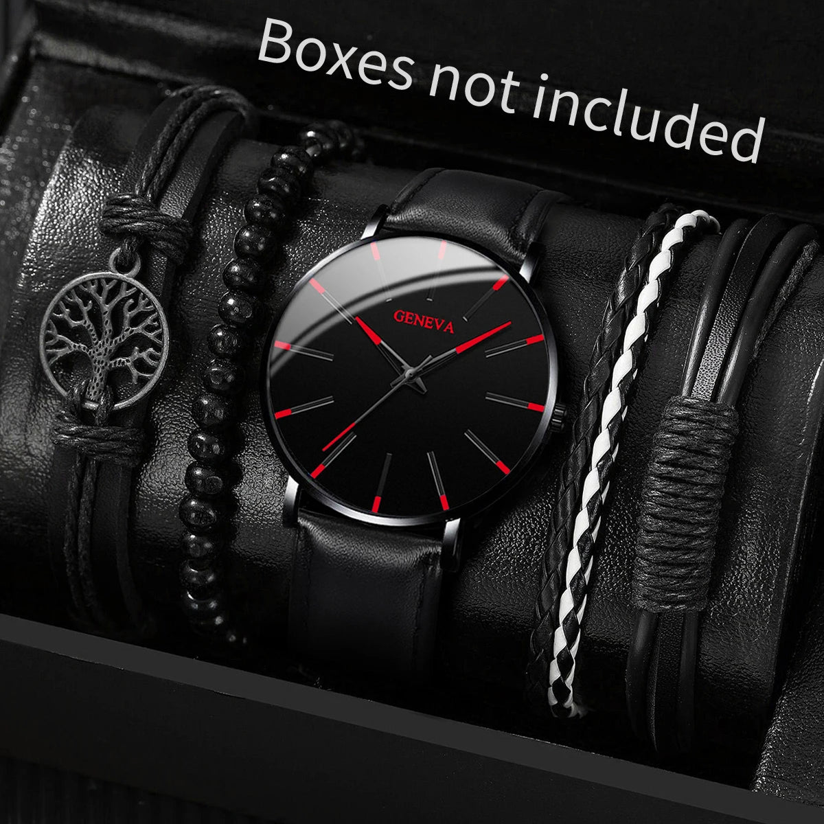 Herren Business Quarzuhr Set mit Armbändern aus PU Leder