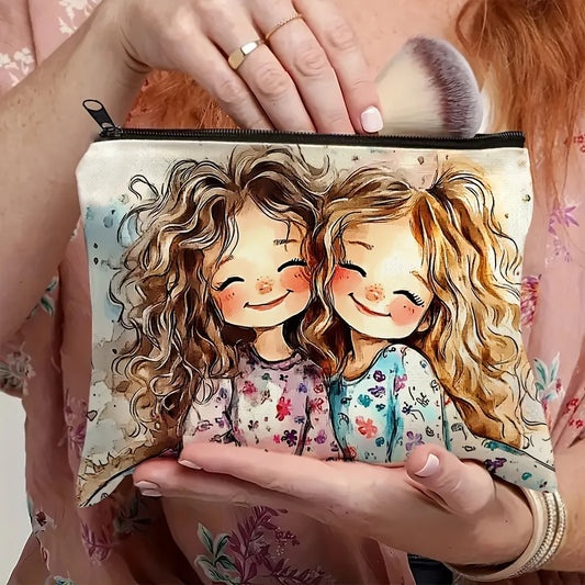 Tragbare Make up Tasche aus Leinen mit lebhaftem Cartoon Design