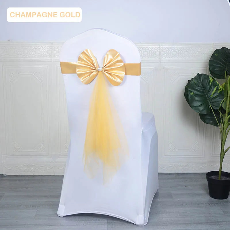 Stretch Stuhlschärpen aus Organza mit Schleifen für Events