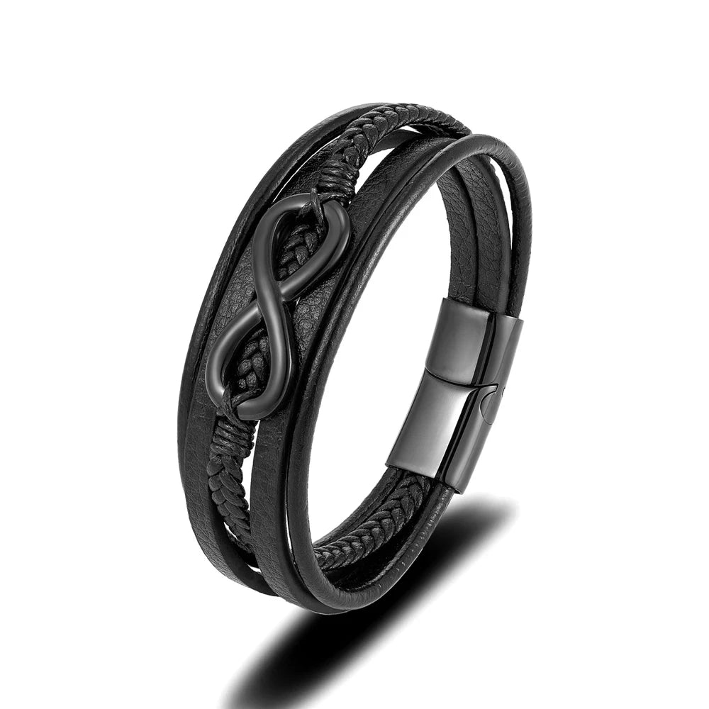 Klassisches Herren Lederarmband Geflochten Mehrschichtig Magnetverschluss