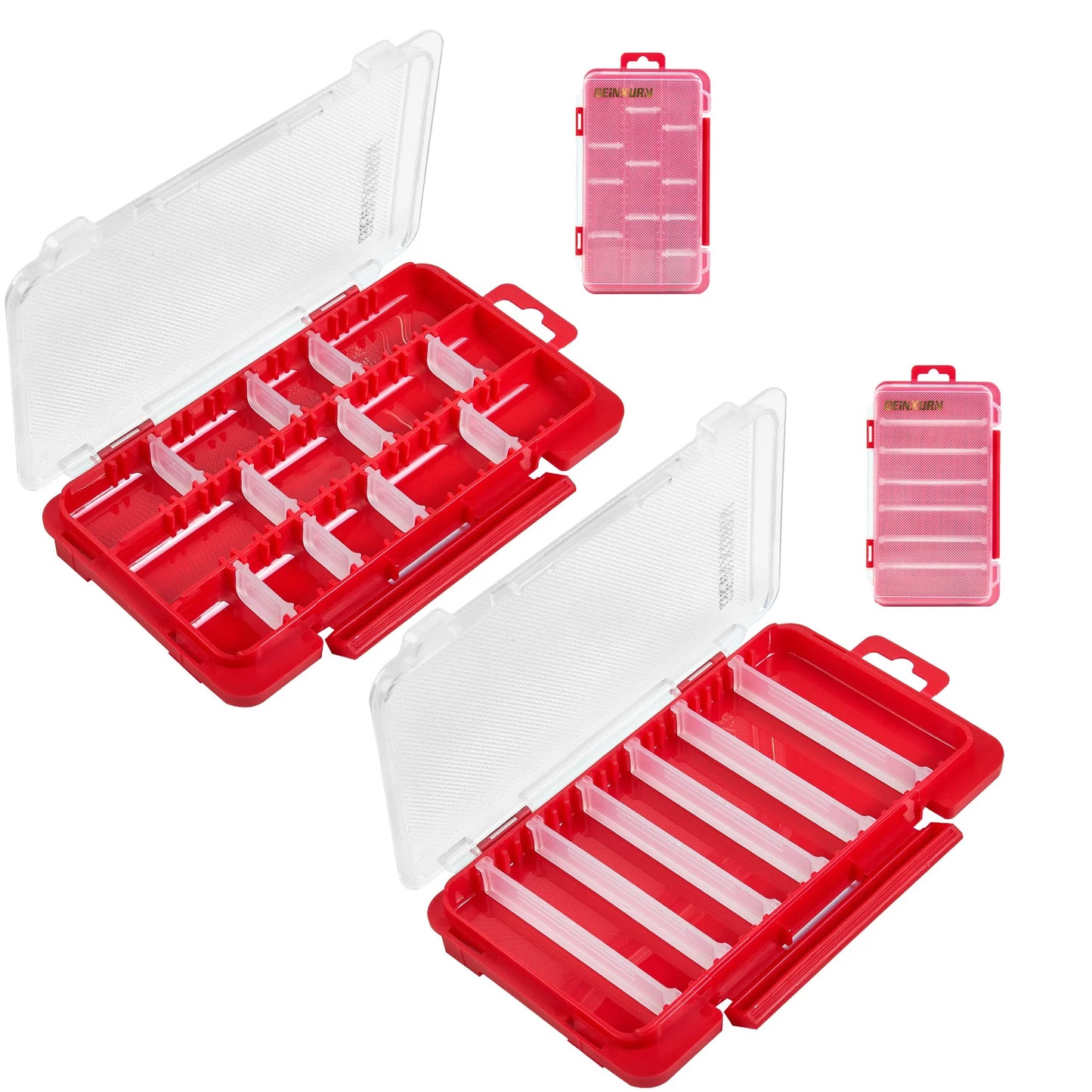 Flacher Kleinteile-Organizer Rot – transparent, tragbar, m. Trennwänden