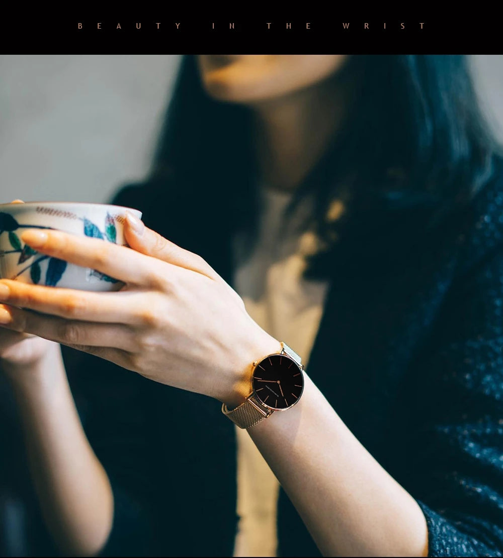 Elegante Damen Uhr 36mm Wasserdicht mit Japan Quarzwerk