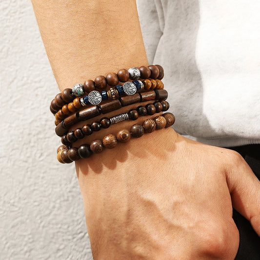 Mehrschichtiges Holzperlen Armband Set Ethnisch Trendy Schmuck Geschenk