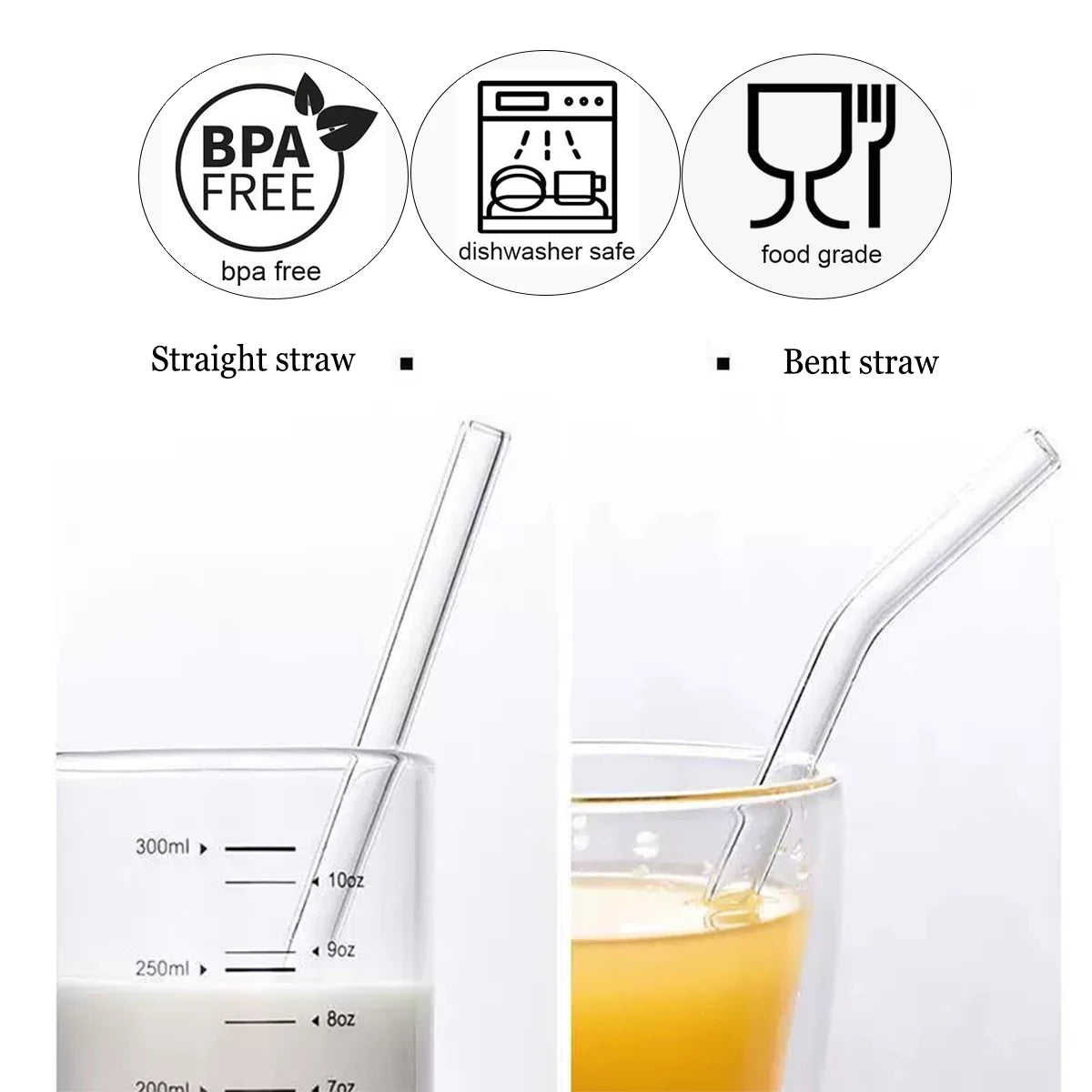 15 cm kurze wiederverwendbare Glasstrohhalme mit Reinigungsbürste