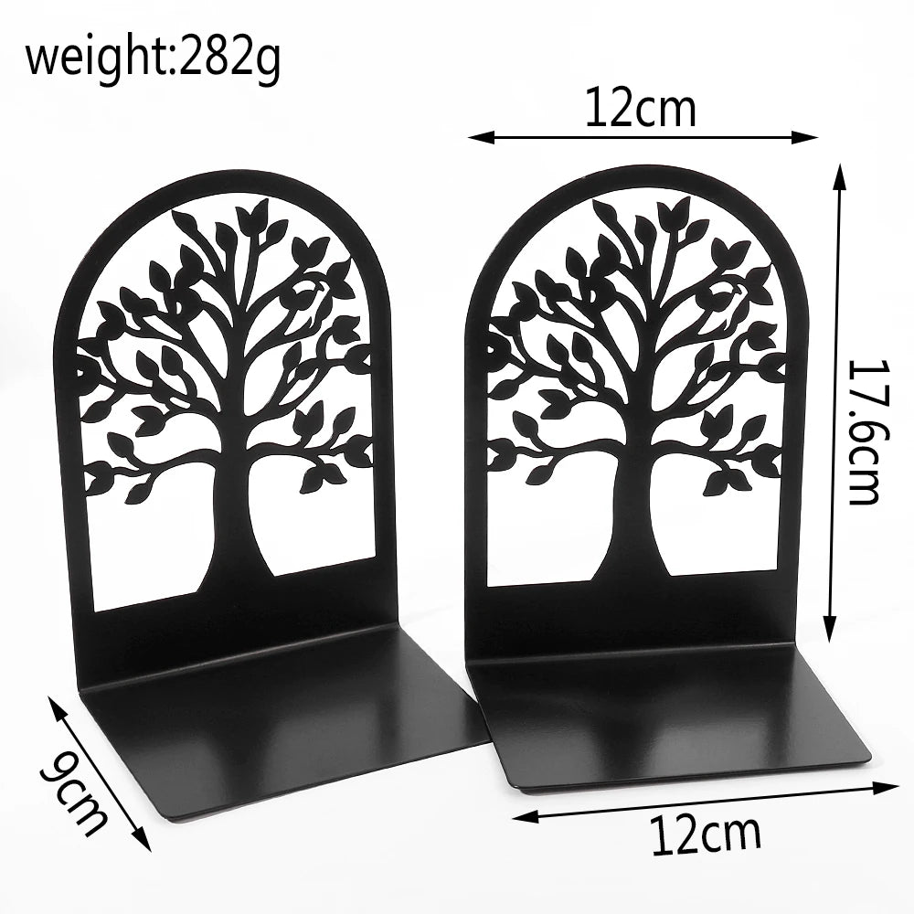 2 Stück Baum des Lebens Buchstützen schwarz für Schreibtisch und Büro