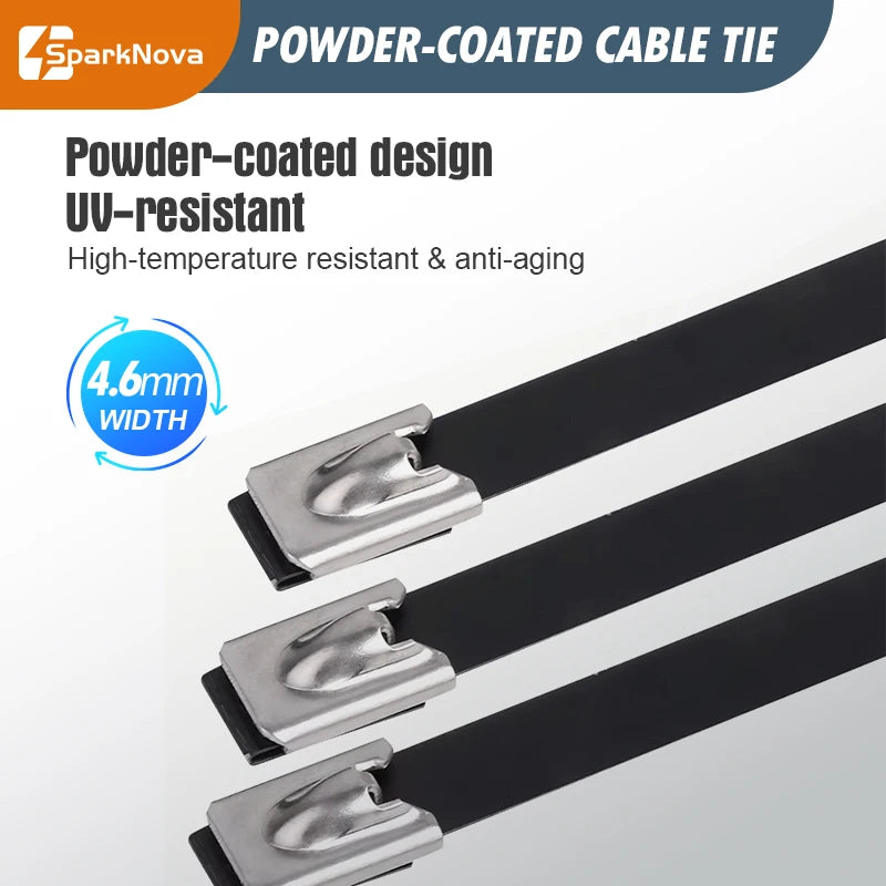 Metall Kabelbinder aus schwarzem Edelstahl 4,6 mm selbstsichernd 10-100 Stück