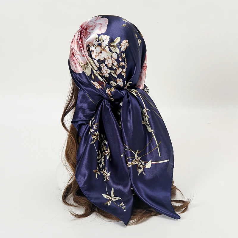 2024 seide Schal Quadrat Schal Für Frauen Drucken Stirnband Foulard Satin Hijab Haar Bands Halstuch Weibliche Kopf Wraps Bandana