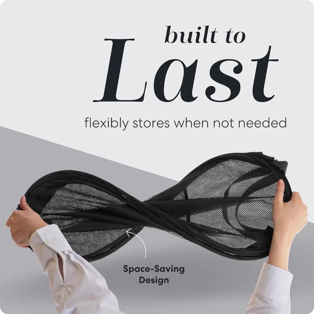 Großer zusammenklappbarer Wäschekorb aus atmungsaktivem Netzstoff mit Seitentasche