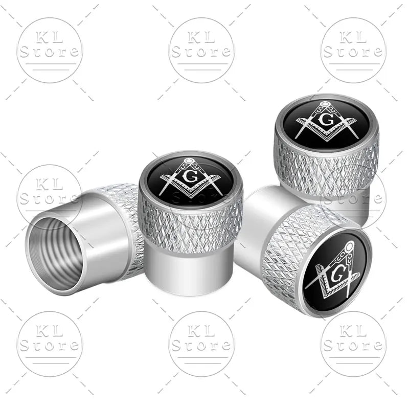 4er Set Radventilkappen mit Freimaurer Emblem Aluminiumlegierung Wasserdicht