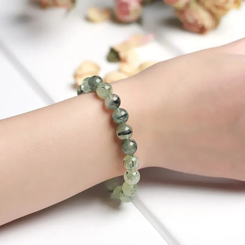 Prehnit Perlen Armband für Damen Grüner Edelstein Yoga Schmuck 18-19cm