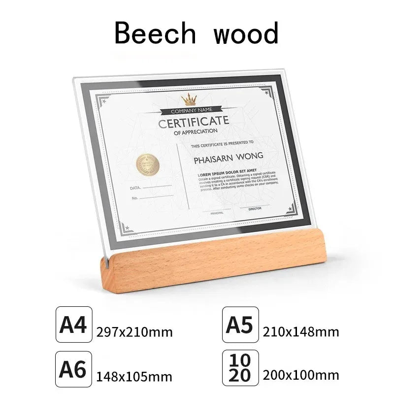 Transparenter Acryl Fotorahmenhalter mit Holzsockel für A4 A5 A6 Formate