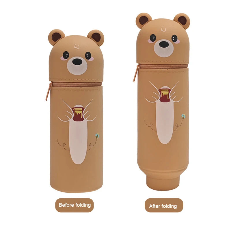 Niedliches 2-in-1 Silikon Federmäppchen mit Reißverschluss und Stifthalter