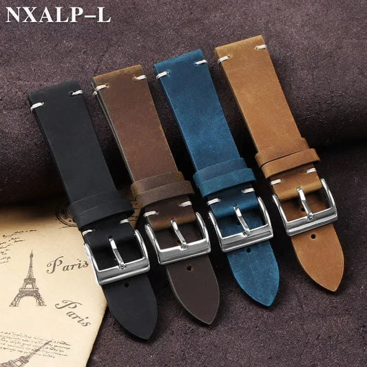 18-22mm Vintage Ölwachs Leder Uhrenarmband mit Handgenähten Nähten