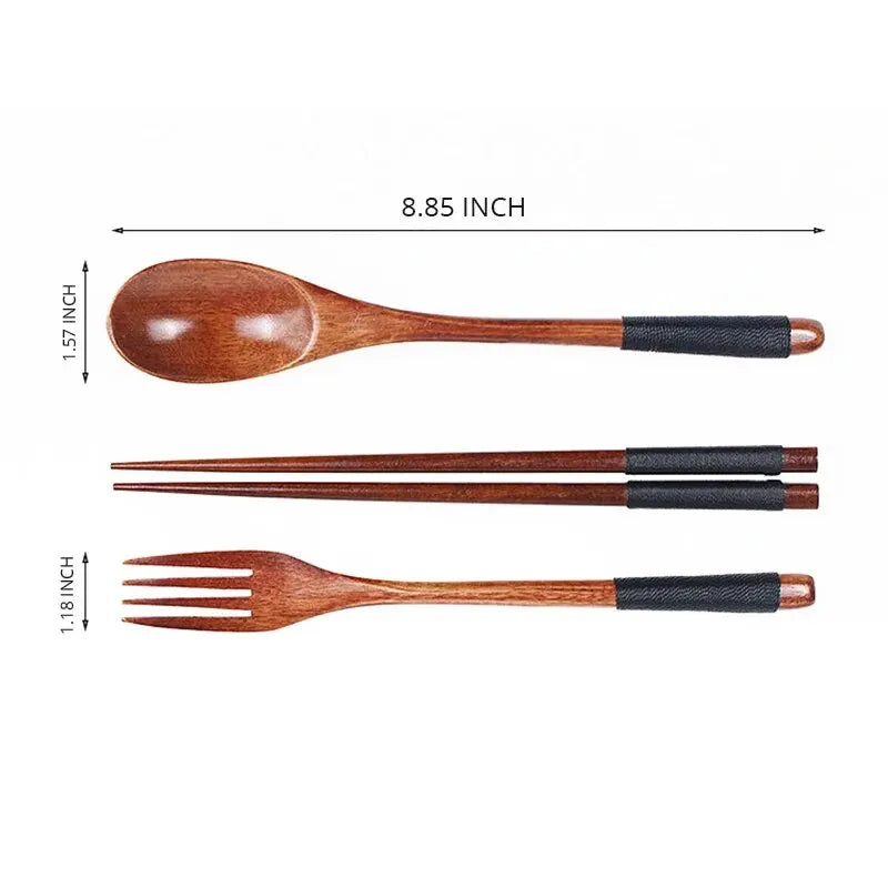 Japanisches Holz Besteck Set – Stäbchen Gabel Löffel für Küche & Reise