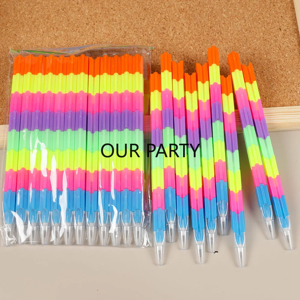 12er Set Stapelbare Regenbogen Blockstifte als Partygeschenk Kinder
