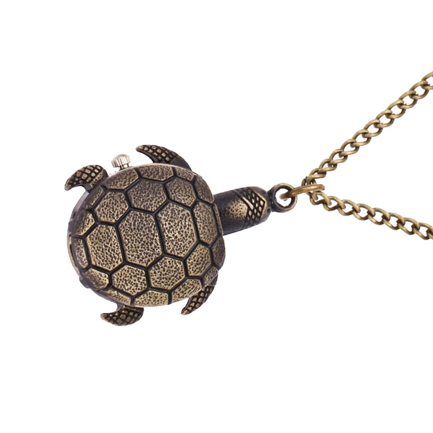 Elegante Retro Quarz Taschenuhr mit Schildkrötenmotiv und Kette