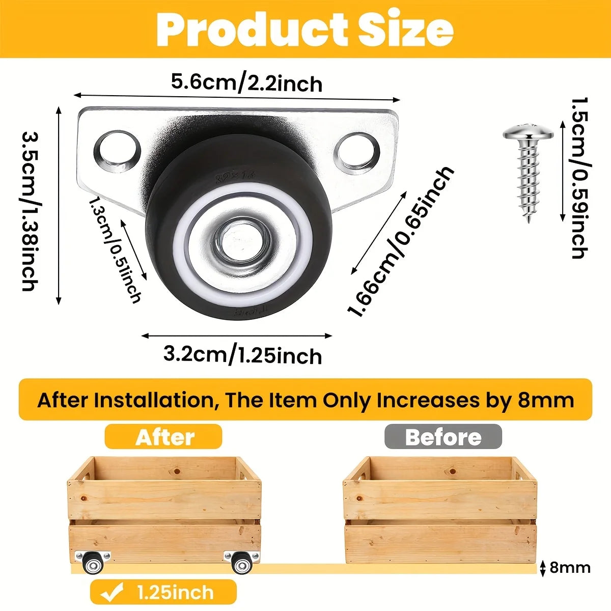 Seitliche Möbelrollen 2er Set – 1,25 Zoll Kleine Räder für Schubladen - DIY