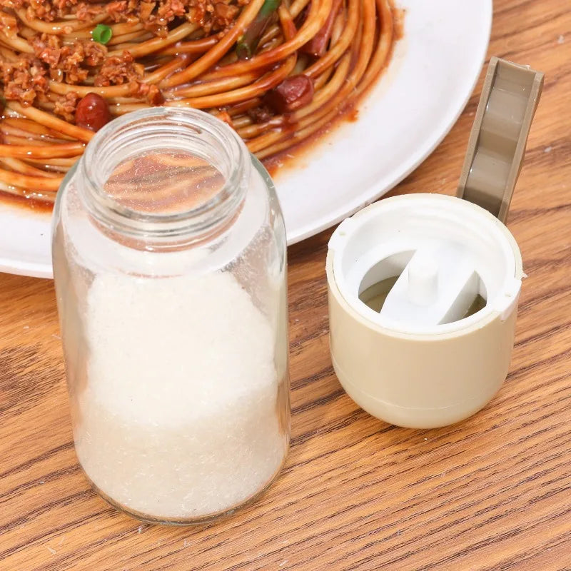 Glas Gewürzflasche mit Push-Salzspender 7x7x14cm Pfefferstreuer Küche