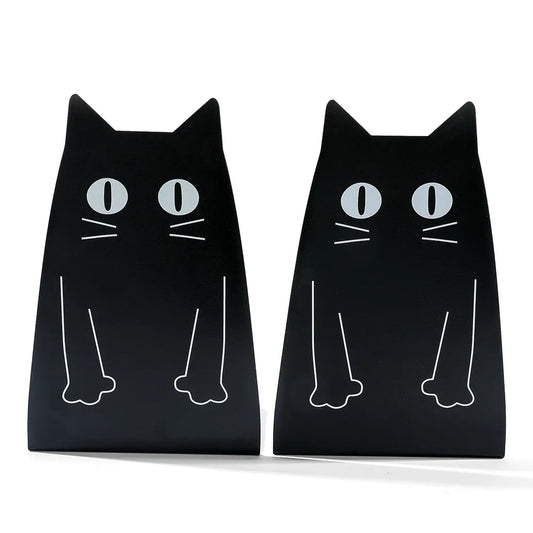 Schwarze Katzen-Buchstützen aus Metall für Schüler und Lehrer