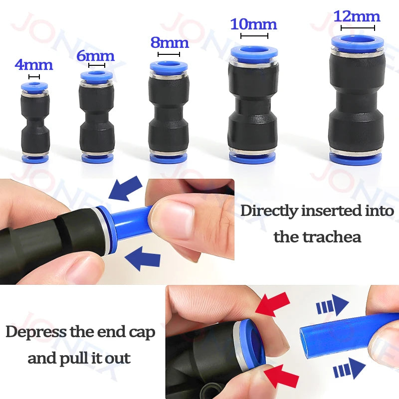 5er Set Pneumatische Schnellkupplung 4-10mm Push-in Verbindung für Luft