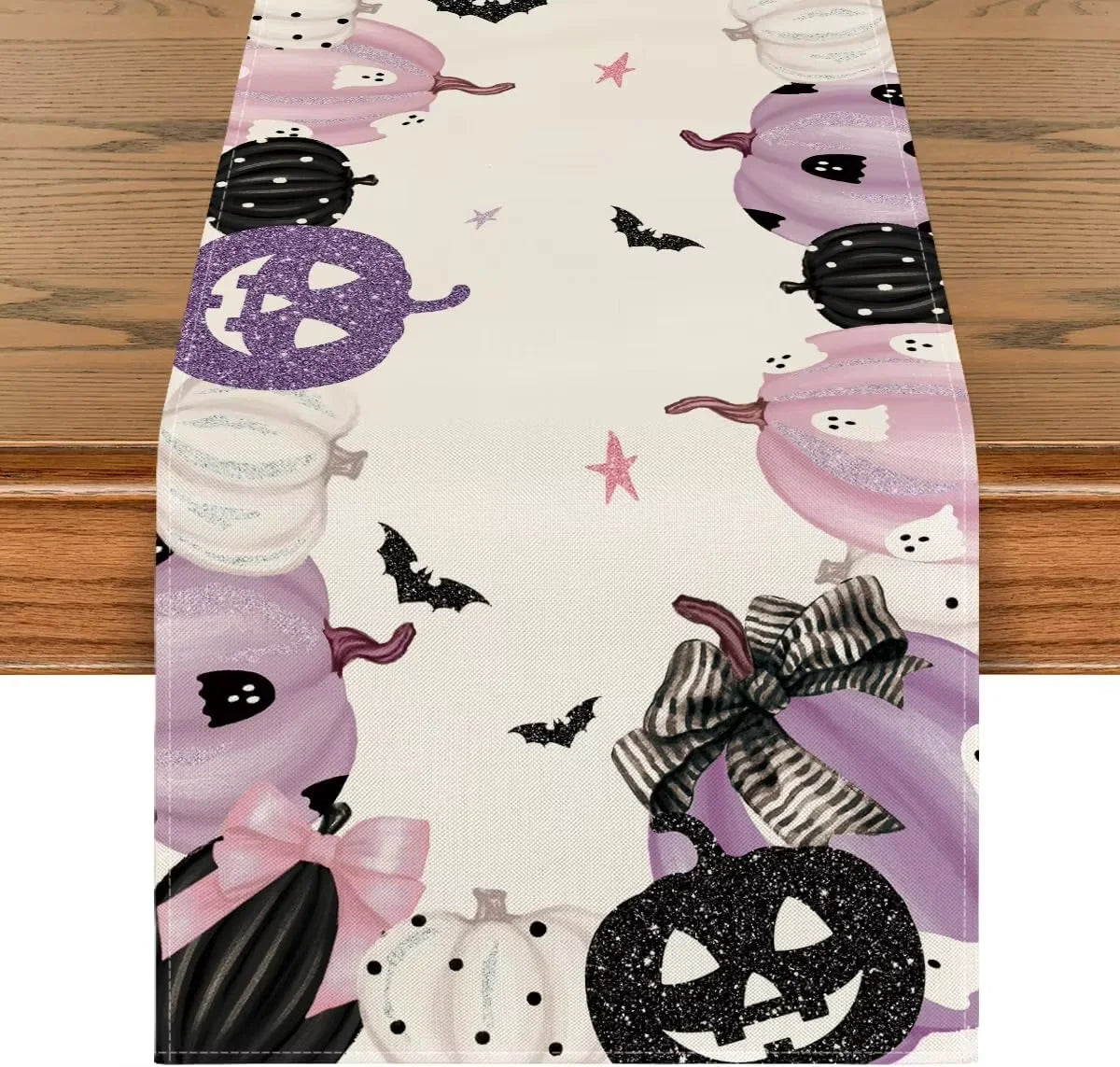 Saisonaler Halloween Tischläufer mit Kürbis und Fledermaus Motiv