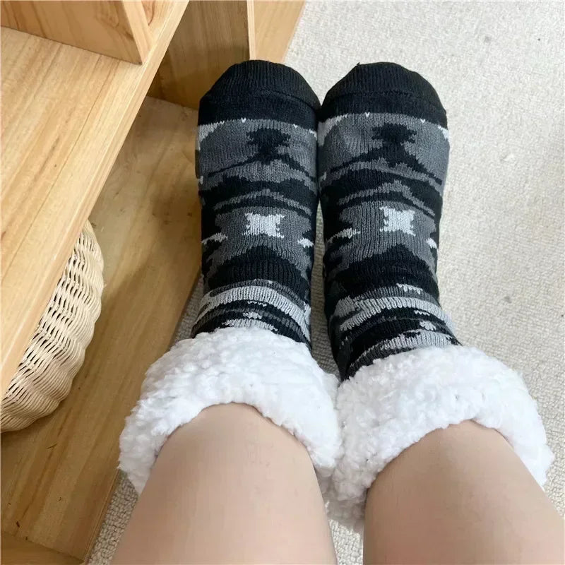 2er Set flauschige Damen Thermo-Socken rutschfest warm Plüsch Weihnachten