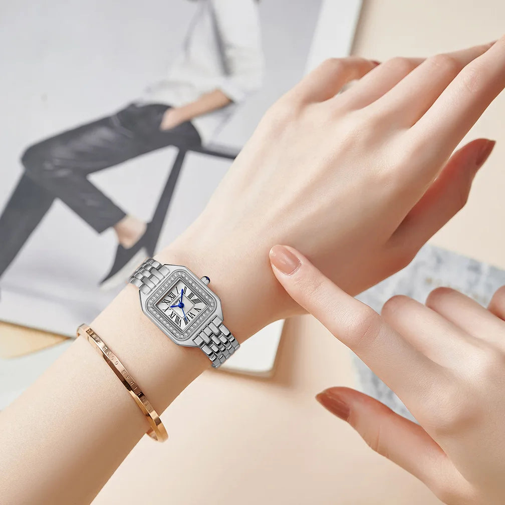 Elegante Damen Quarzuhr mit Edelstahlarmband und römischem Zifferblatt