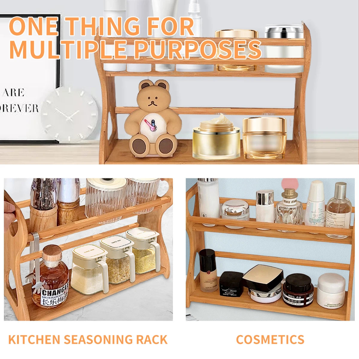 Platzsparendes multifunktionales Gewürzregal aus Bambus