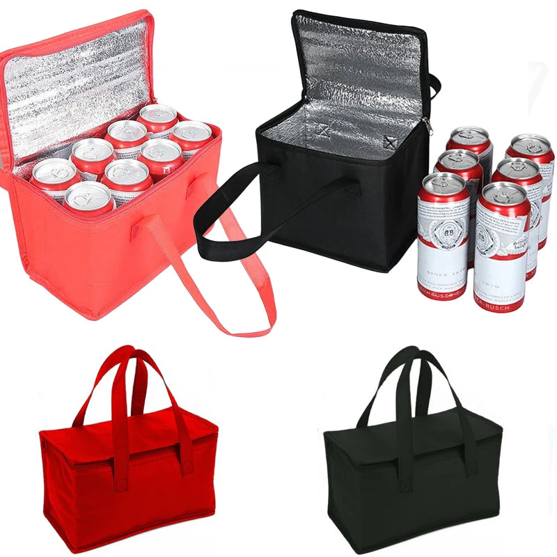 Isolierte, zusammenklappbare Lunch-Kühltasche in Schwarz oder Rot – kompakt - praktisch