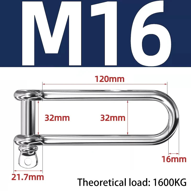 Lange D-Bügel-Lastklemme Edelstahl 304 M4–M16 für Ketten und Drahtseil