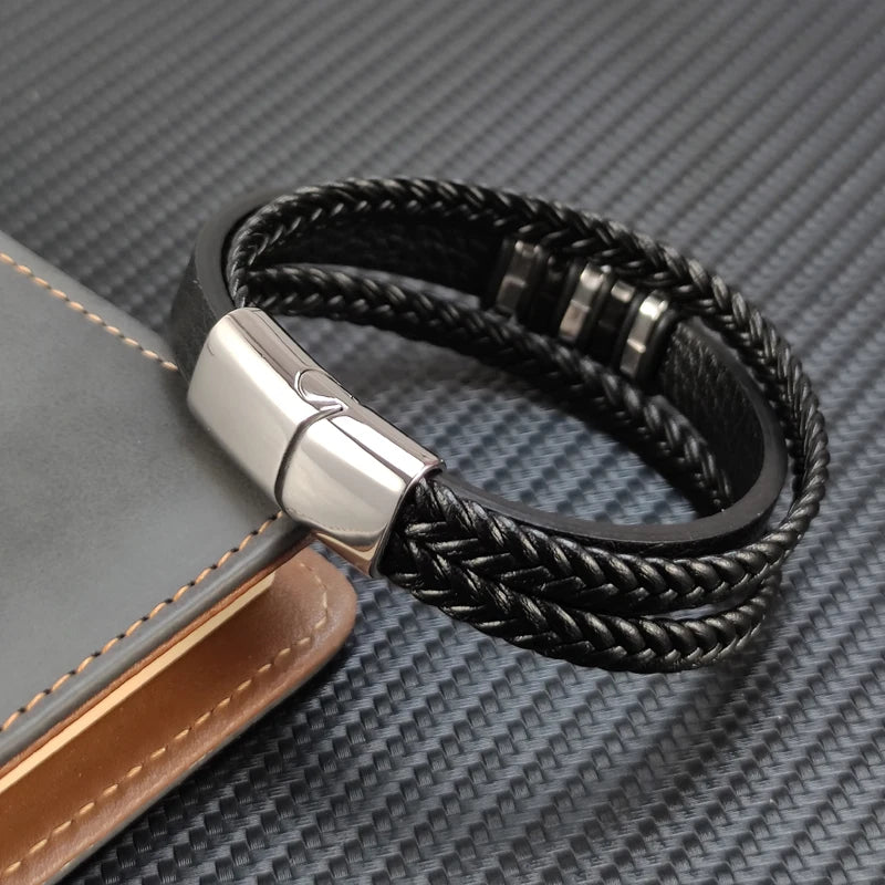Herren Leder Armband mit Edelstahl Magnetverschluss 3 Größen 3 Farben