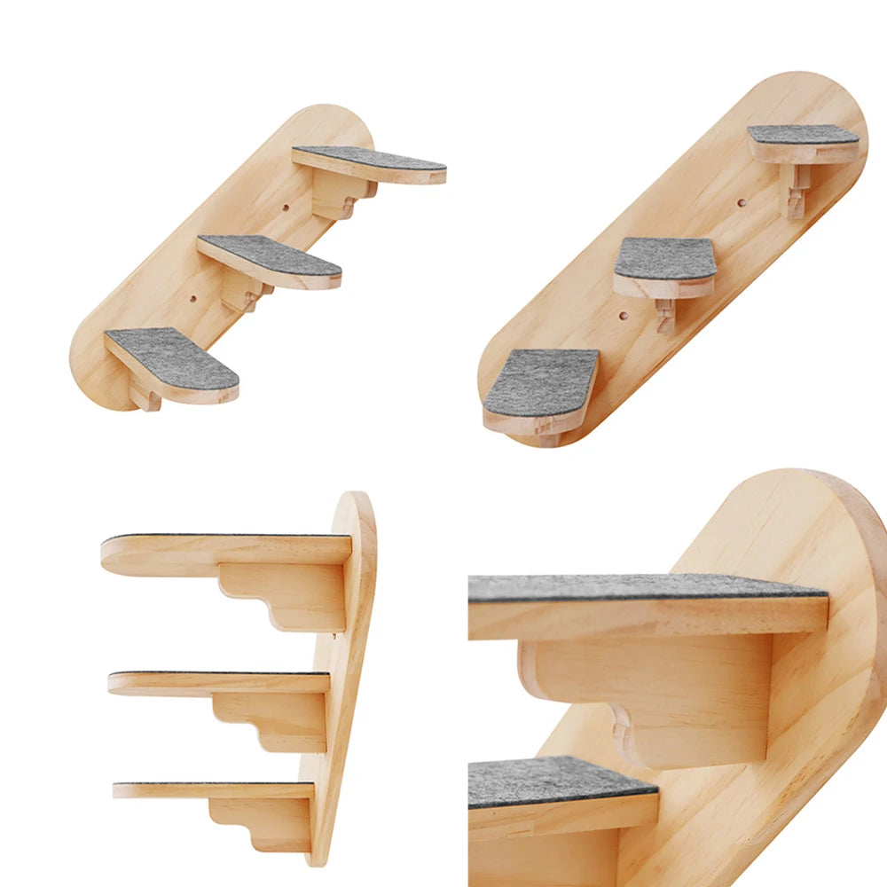 Schwimmende Wand-Katzentreppenstufe aus Holz mit weichen Polstern