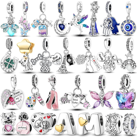 925 Sterling Silber Charm mit rosa Schmetterling - leuchtenden Glühwürmchen