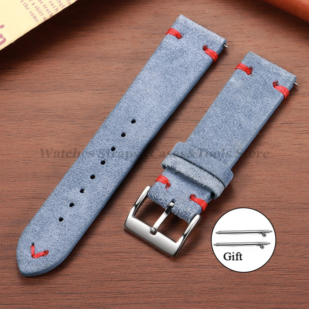 Wildleder Vintage Uhrenarmband in Blau mit Schnellverschluss